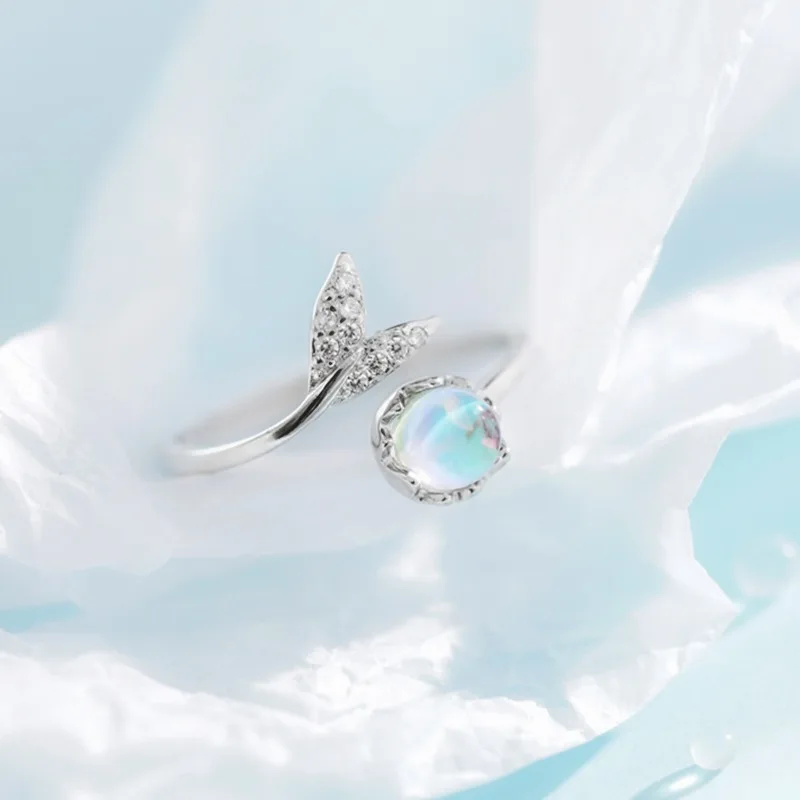 Женское Открытое кольцо с лунным камнем и хвостом русалки | Украшения аксессуары