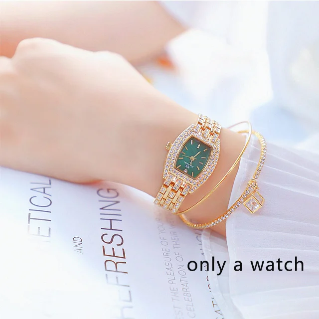 gold-green Relogio feminino женские часы золотые Роскошные брендовые алмазные квадратные Кварцевые женские наручные часы женское из нержавеющей стали часы - Цвет: gold-green