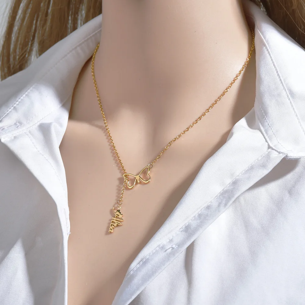 

New Stainless Steel Golden Butterfly Custom Name Necklace for Women Jewelry on The Neck Personalized NecklaceGift To Girlfriend