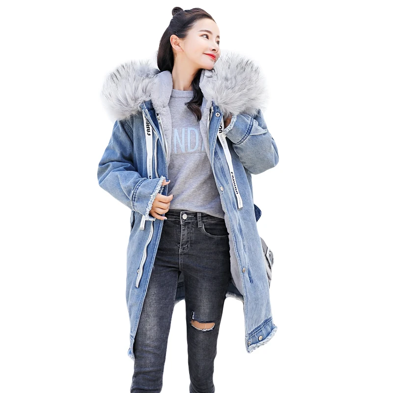 Парка Женское пальто 2019 Зима Новая Толстая теплая джинсовая куртка Женская