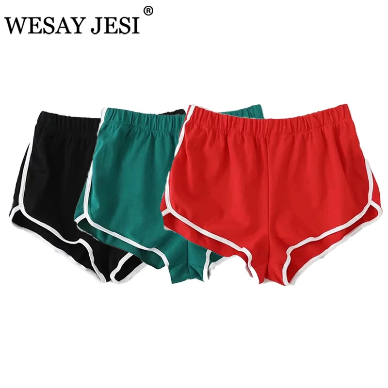 

WESAY JESI Shorts Women Summer 2021 New Candy Color Skinny Shorts Girl's Casual Lady Elastic Waist Beach Jogging Short Pants