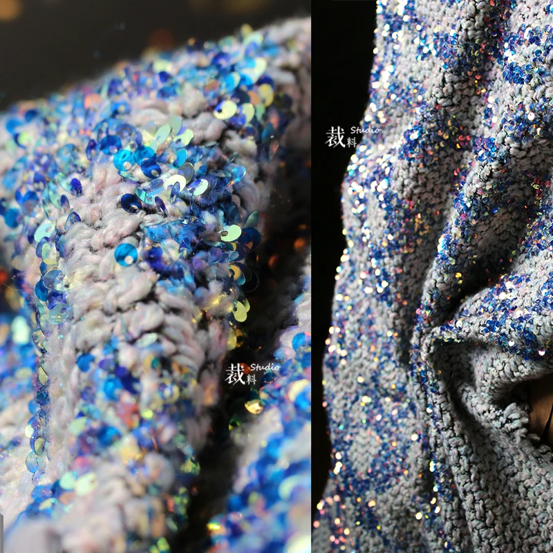 Galaxy Meteor Thick Woolen Symphony Creative Sequin Wool Fabric Transformation Jacket Clothing  designer fabric for patchwork