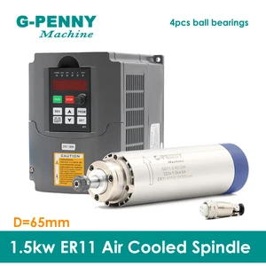 Двигатель шпинделя с воздушным охлаждением 220 кВт ER11, 110 ВВ, диаметр 65 мм, 4 шарикоподшипника, шпиндель для станка с ЧПУ и кВт, инвертор HuanYang VFD