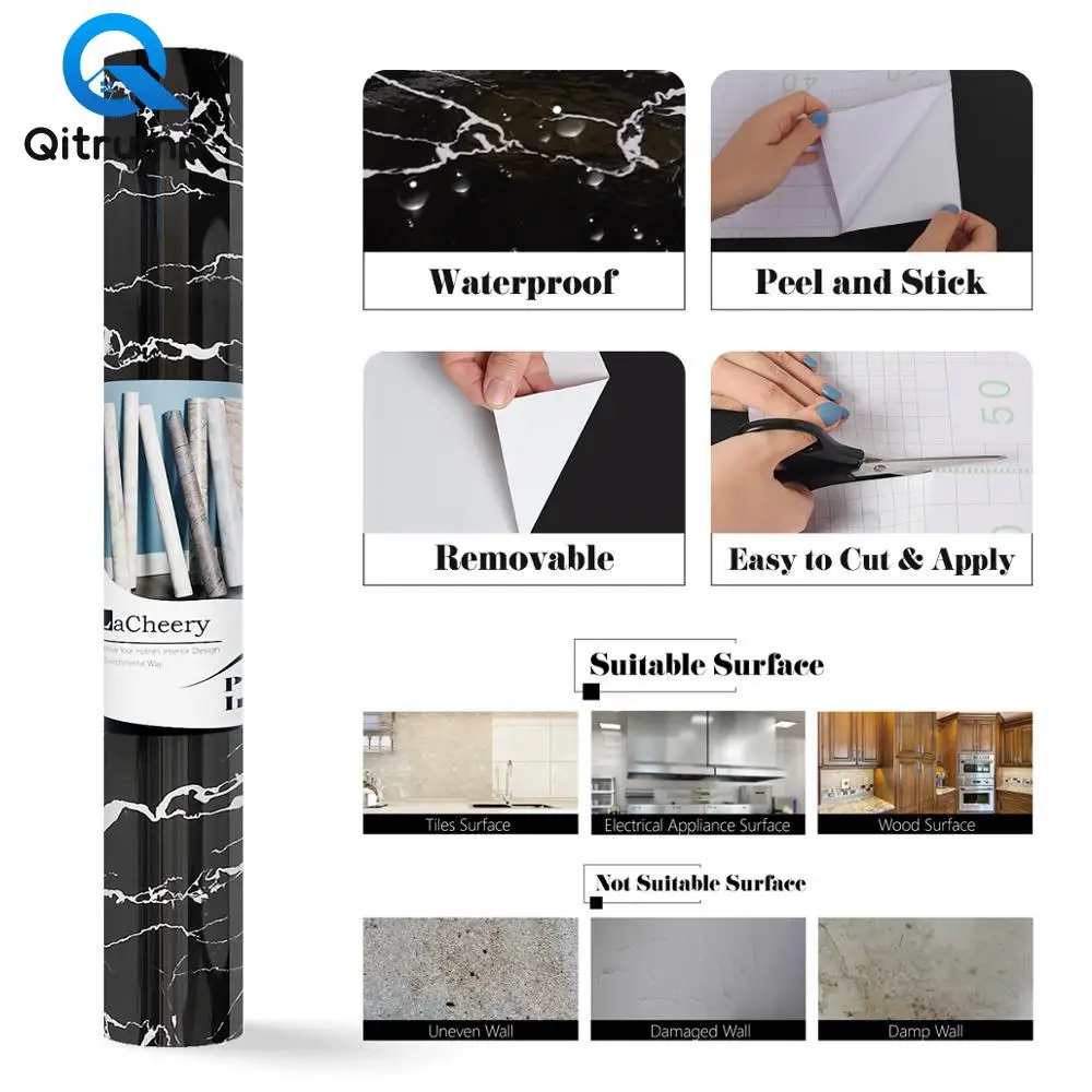 

Marble Vinyl Film Wallpaper Self Adhesive Waterproof Wall Stickers for Bathroom Kitchen Furniture Renovation Room Decor Paper