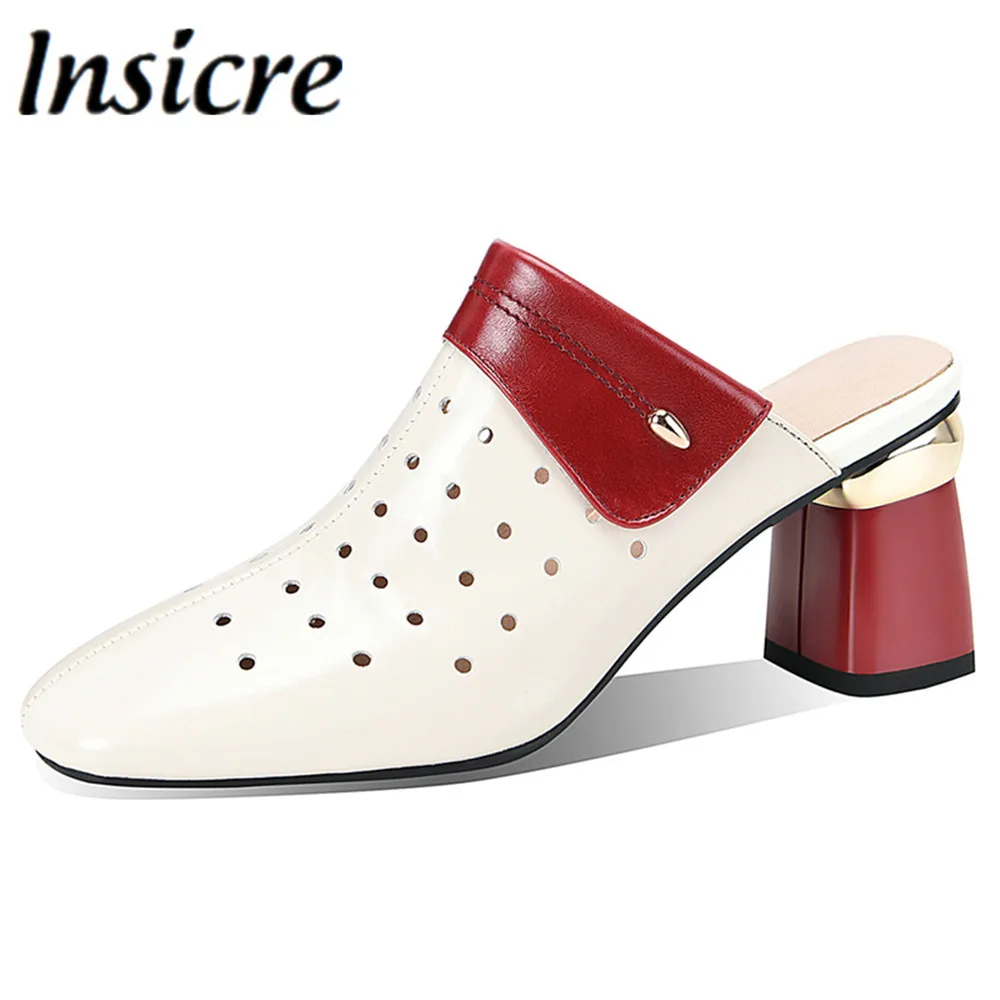 

Insicre Summer Women Mules Square Toe Strange Chunky High Heel Mixed Color Slippers Casual Party Slip On Ladies Party Prom Shoes