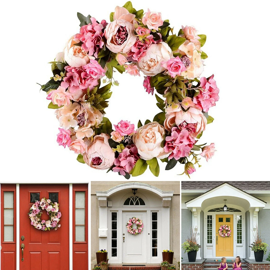 

Front Door Peony Wreath Hanging Decoration Elegant Garden Room Handmade