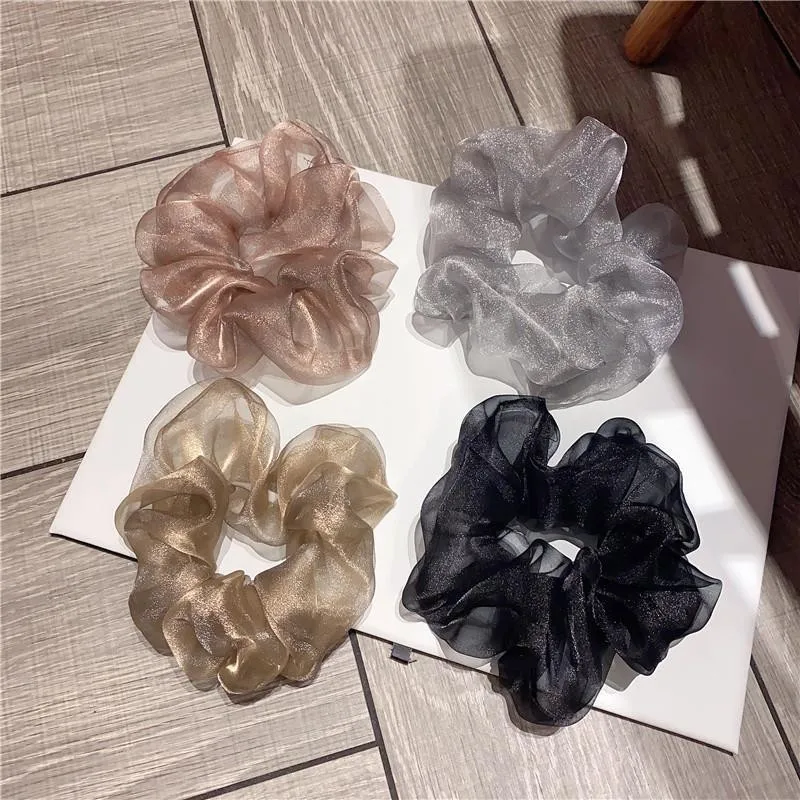 

New Fashion Bright Mesh Hair Ring Oversized Hair Scrunchies Large Intestine Elastic Hair Band Solid Color Hair Accessories 2021