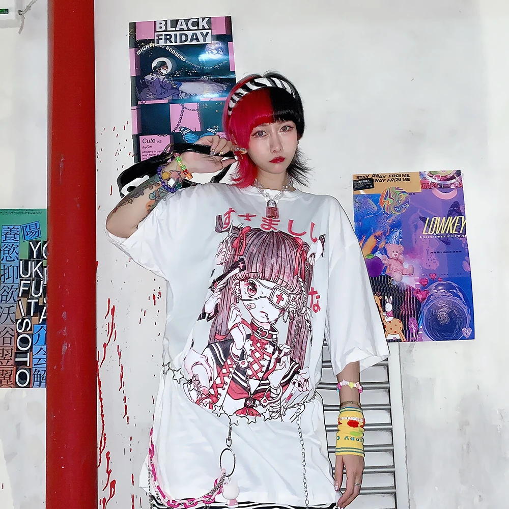 

Yuansu местная крутая девушка tiaodi уличная свободная BF вторичная мультяшная печать с коротким рукавом футболки s