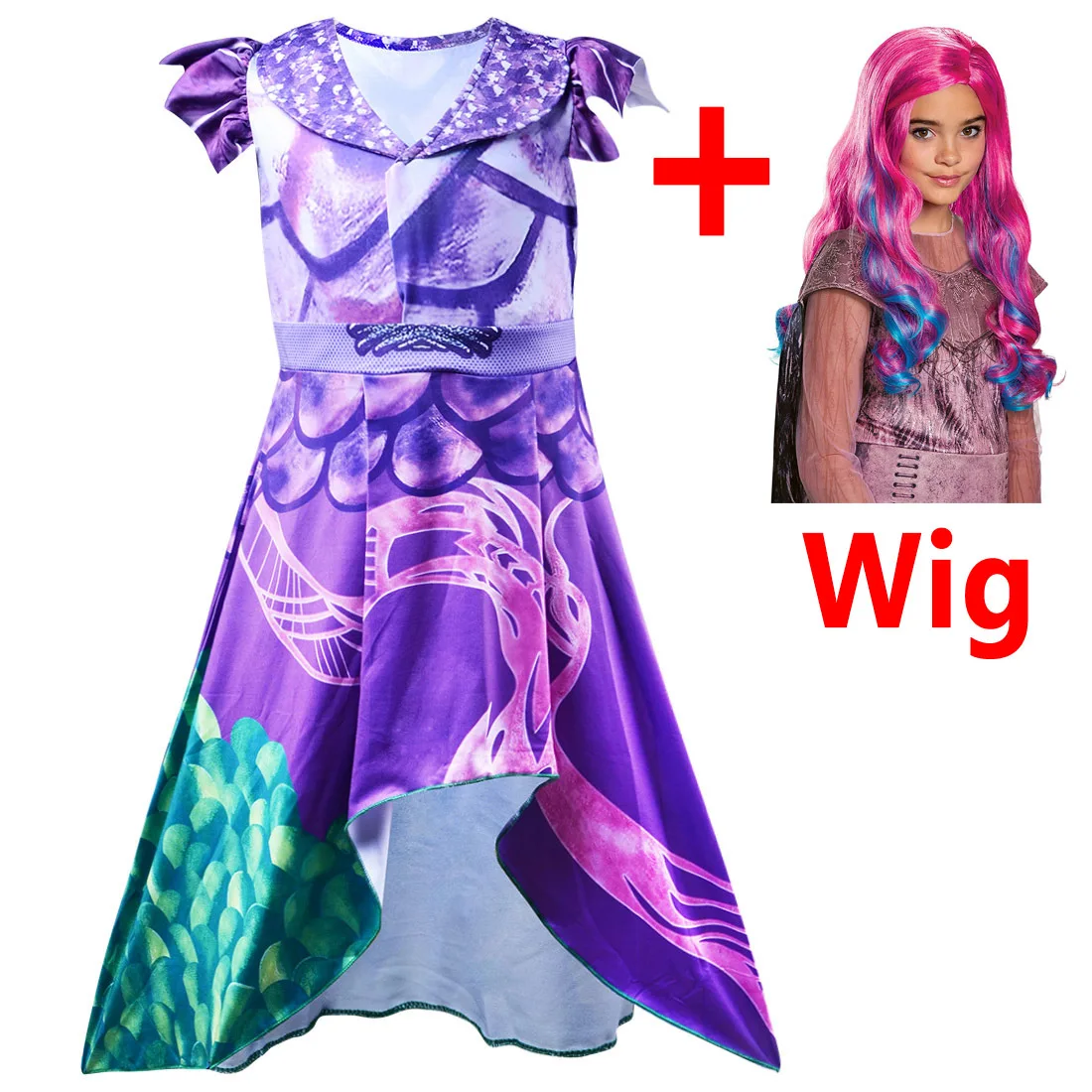 descendants kids halloween girls carnival party girls costumes girls cosplay costume descendants 3 purple dress cosplay costume free global shipping