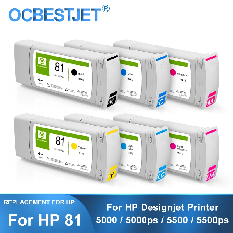 [Third Party Brand] For HP 81 Replacement Ink Cartridge Full With Dye Ink For HP DesignJet 5000 5500 5000ps 5500ps Printer 680ML