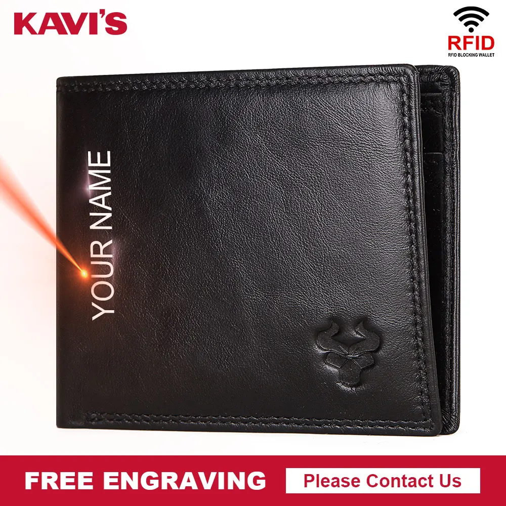 KAVIS Rfid гравировка натуральная кожа кошелек мужской Portomonee портмоне портфель мужской Cuzdan Perse держатель для карт качество