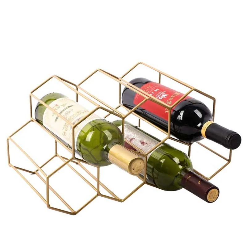 Hexagon 9 Bottle Wine Holder Display Modern Metal Honeycomb Rack Storage Beehive Tabletop | Дом и сад