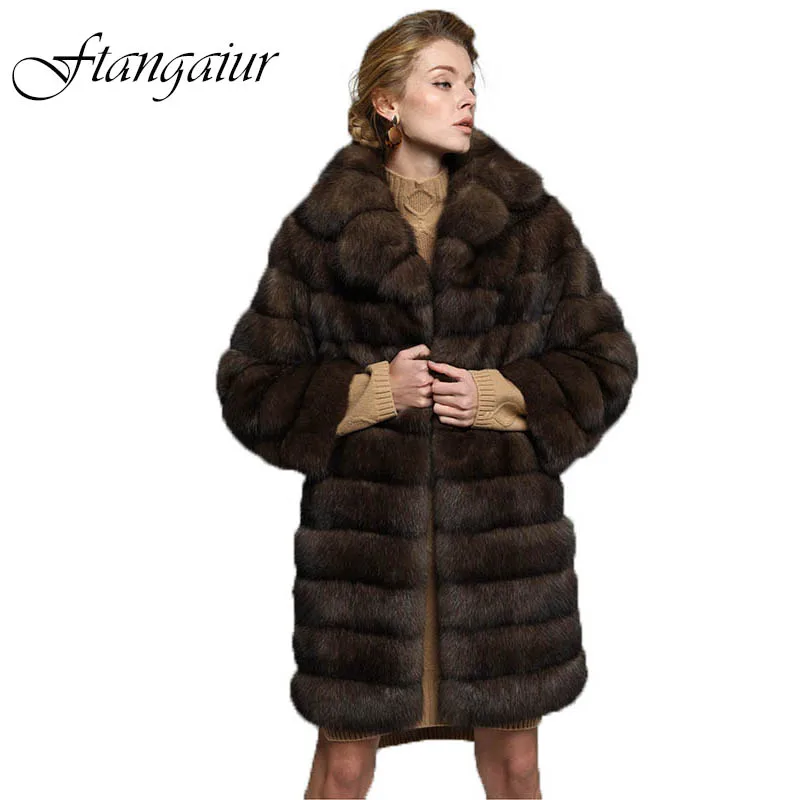 Ftangaiur New Winter Women Russian Sable Gypsophila Mink Coat Full Sleeve Custom-Made Womens luxury Medium Real Mink Fur Coats