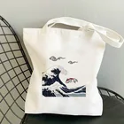 Тканевая сумка Ukiyoe с логотипом, эко складная многоразовая сумочка-шоппер из ткани, Женский дизайнерский саквояж в стиле аниме