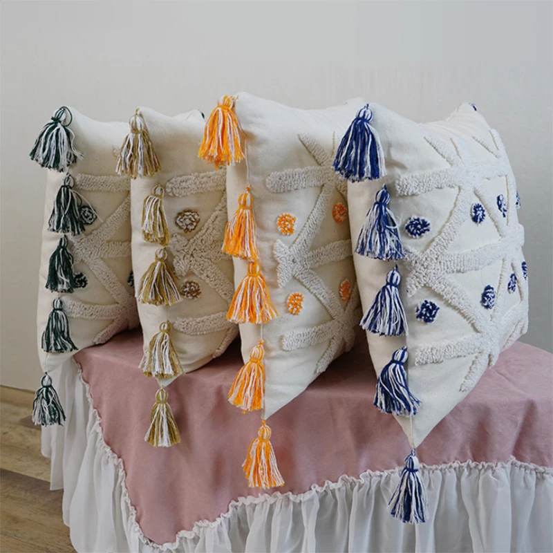 

Moroccan Geometric PillowCases Embroidered Hugs 45x45 Homestay Decorative Cushion Cover Sofa Throw Pillows Home Room Ornamental