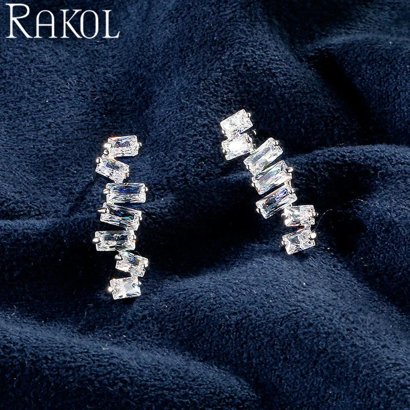 RAKOL Простые и стильные белые серьги с цирконием кубической огранки для женщин