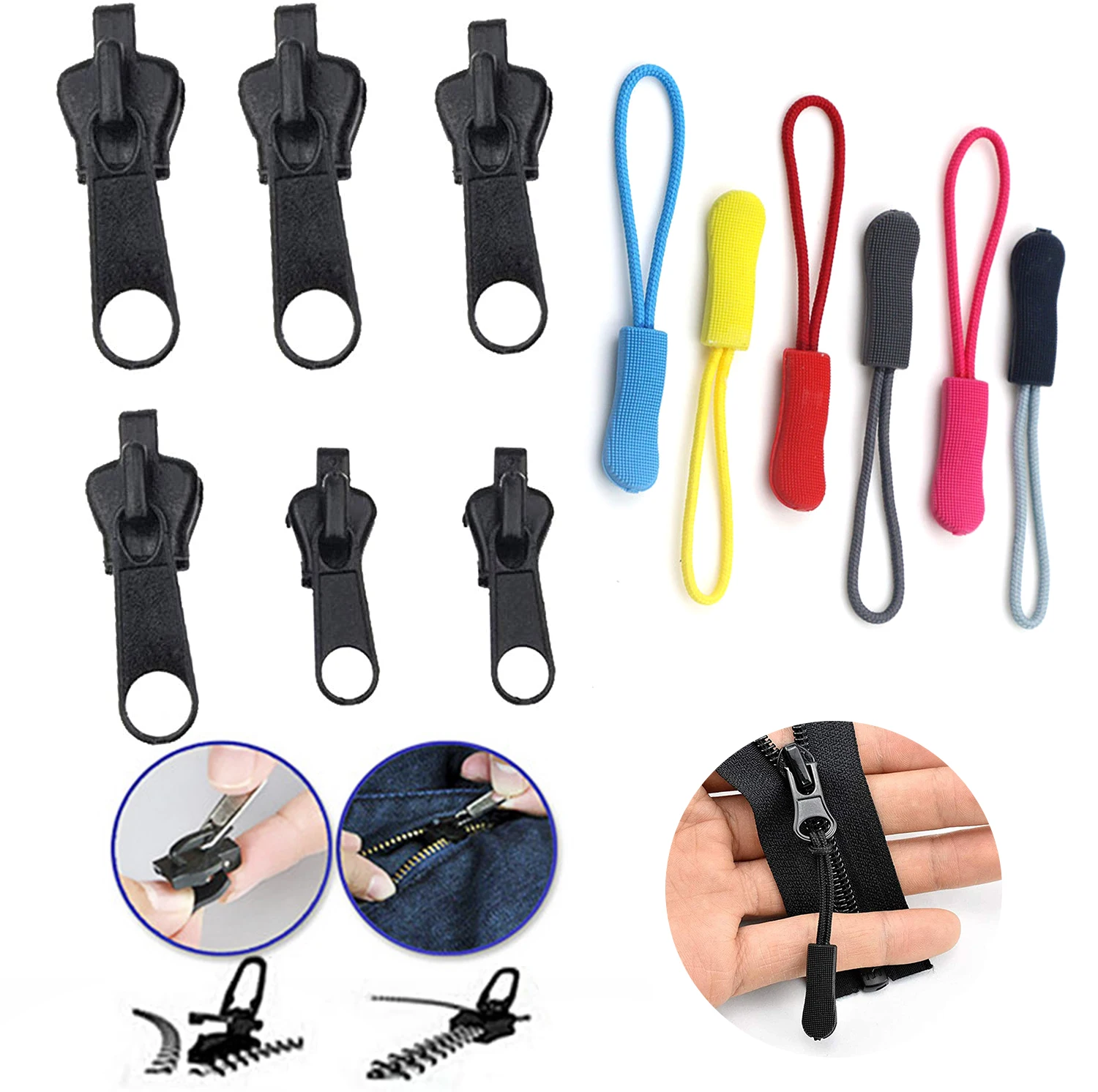 

6PCS/Set Instant Zipper Universal Instant Fix Zipper Repair Kit Replacement Zip Slider Teeth Rescue New Design Zippers For Sew