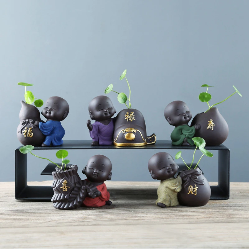 Zisha Monk Tea Pet with Fu Lu Shou Xi Cai креативная чайная ваза с принтом китайских иероглифов