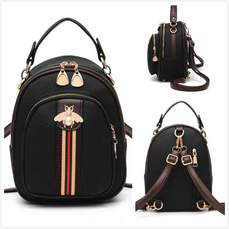 Модный женский рюкзак из искусственной кожи с Пчелой маленькая цветная школьная