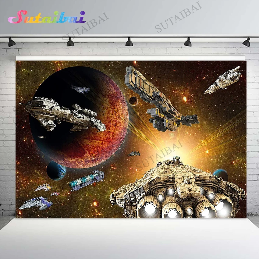 

Galaxy Universe Space Backdrop Spaceship Wars Photo Backgrounds Boys Birthday Party Science Fiction Photography Backdrop Photos