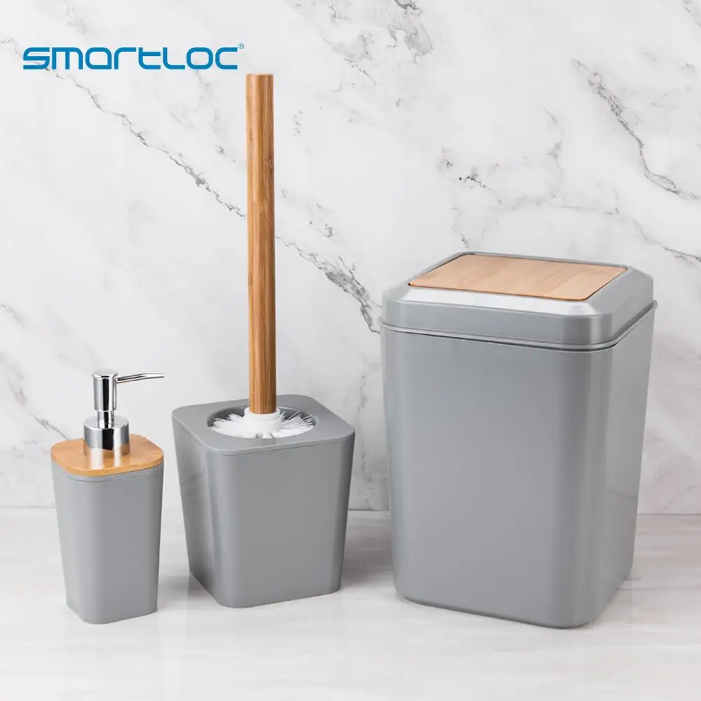 Gray-3 Smartloc 6 шт. пластик аксессуары для ванной комнаты Набор держатель для зубной пасты и для зубной щетки Диспенсер Чехол мыльница туалет душ хранения - Цвет: Gray-3