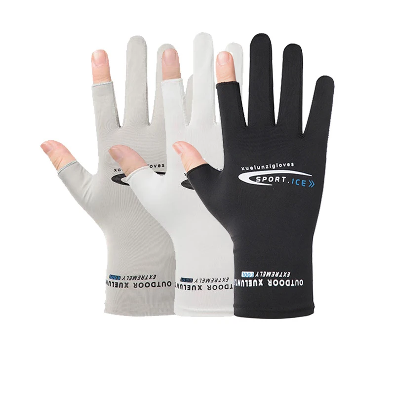 

Ultra-Thin Two-Finger Sunscreen Men Gloves Silicone Antiskid Ice Silk Summer Driving Fishing Women Elastic Half-Finger Gloves