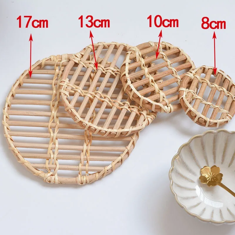 Chinese 8/10/13/17 cm Rattan Bamboo Coasters Round Table Padding Natural Bowl Cup Mat Handmade Insulation Placemats Kitchen Tool | Дом и сад