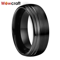 8mm domed tungsten carbide rings black for men women polished brushed finish with double offest lines comfort fit
