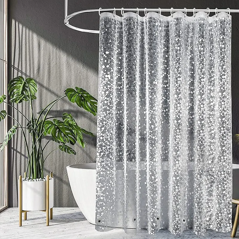 

Shower Curtain Waterproof Tempt Translucent Bath Curtain Eva Cobblestone Stainless Steel Buttonhole Small Fresh And Simple Style