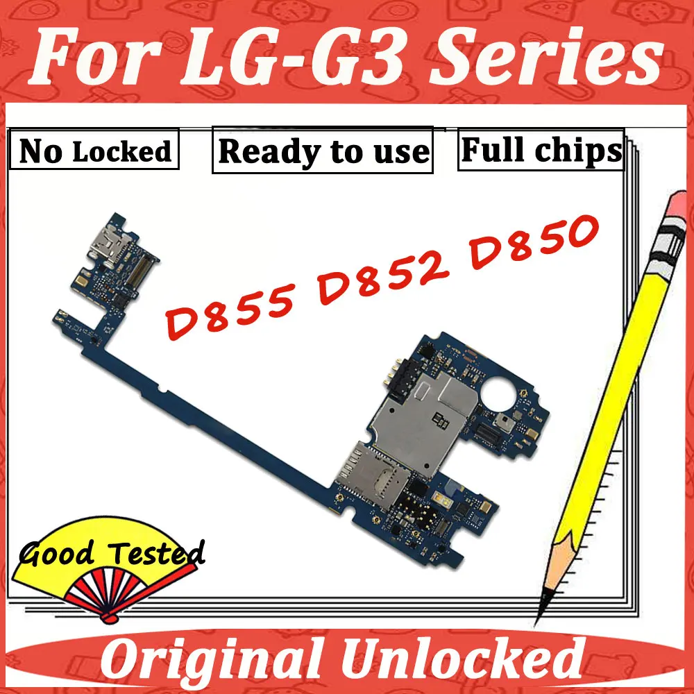 Оригинальная разблокированная материнская плата для LG G3 D855 16G 32G D852 D850, материнская плата Android OS с полным чипом, разблокированная материнская плата