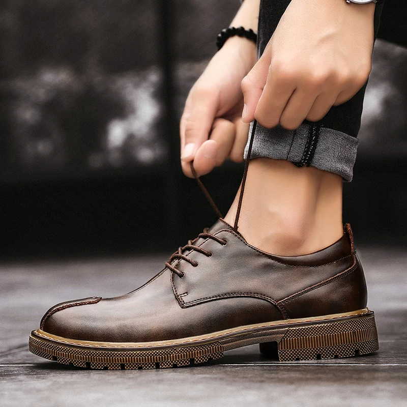 Retro Men Oxfords Formal Men's Genuine Leather Shoes Business Man Wedding Brogue Lace Up Soft Male Footwear Flat | Обувь