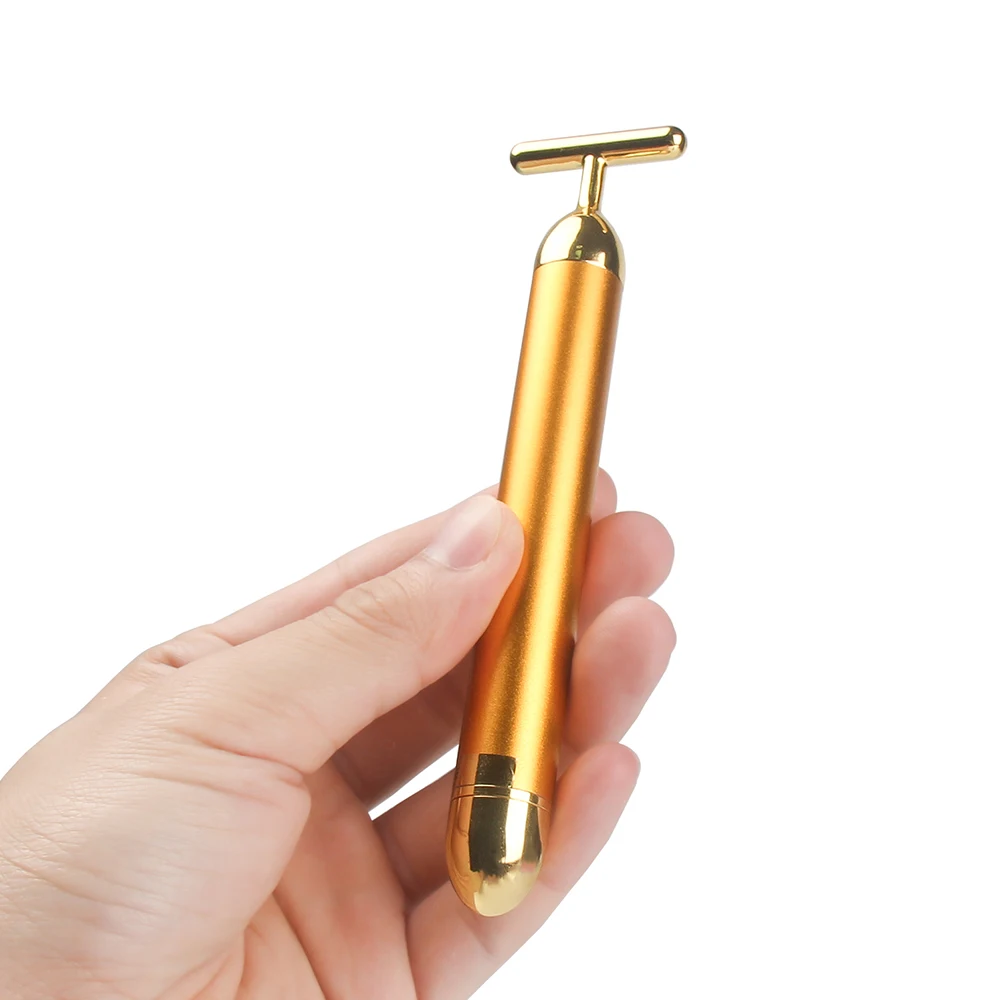 

24k Gold Face Lifting Beauty Energy Bar T-shaped Vibration Facial Slimming Skin Tightening Wrinkle Removal Stick Skin Care Hot