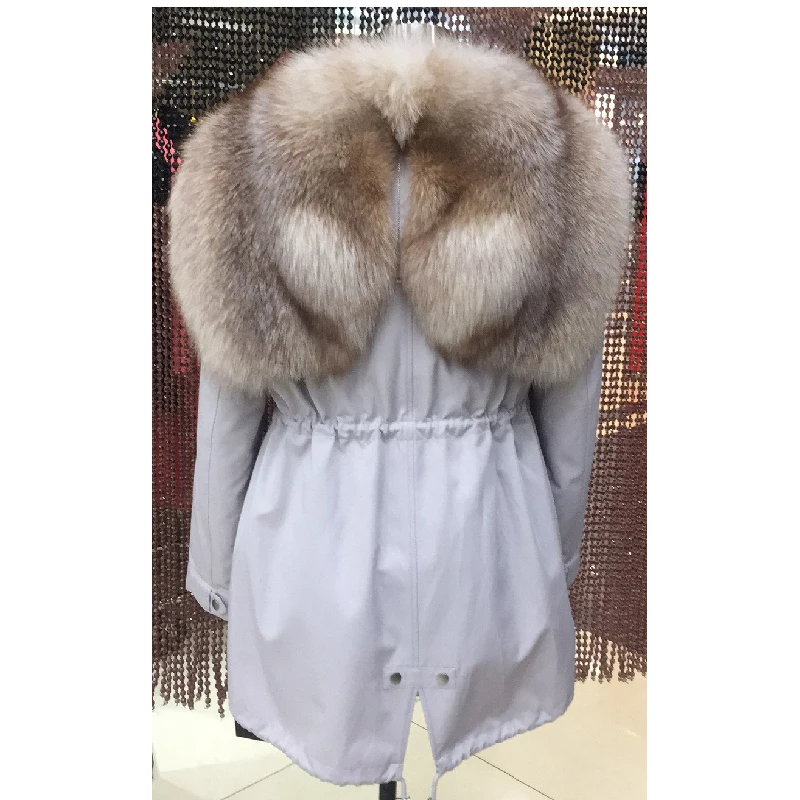 Женская зимняя парка куртка с лисьим воротником съемной кроличьей подкладкой и