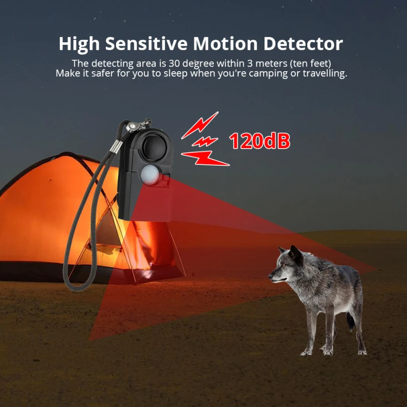 

2021 Mini PIR Infrared Motion Sensor Camping Security Alarm 120dB Camping Travel Smart Camping Alarm Detector With LED Light