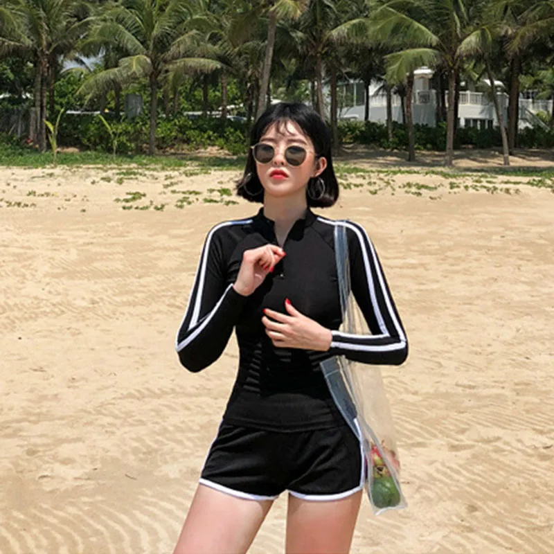 Rashguard женский купальный костюм с длинными рукавами, купальник для сексуальных женщин, Лайкра, Полиэстер, черный, Рашгард, большие размеры, для пляжа