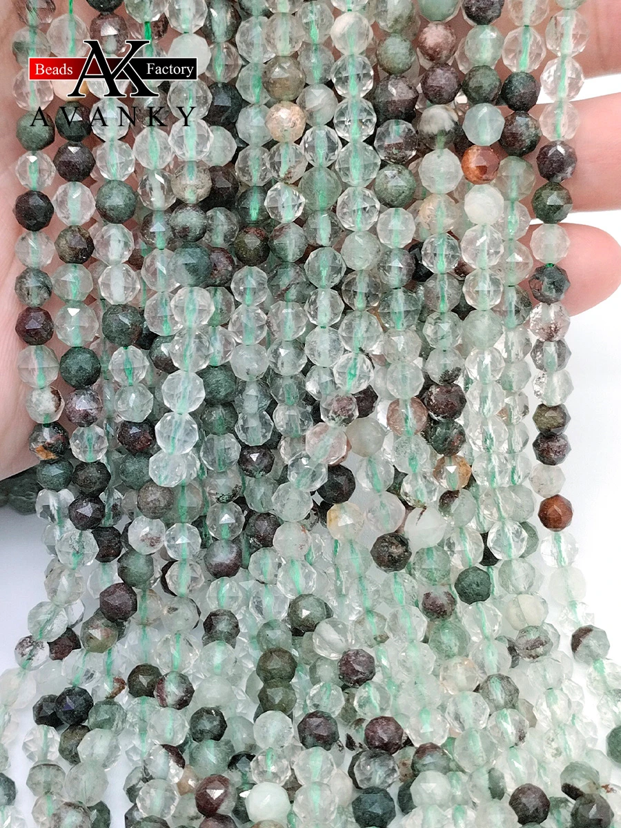 

Natural Green Ghost Quartz Chlorite Crystal Faceted Gemstone Beads DIY For Jewelry Making Bracelet Necklace 6 8 10mm 15 inches