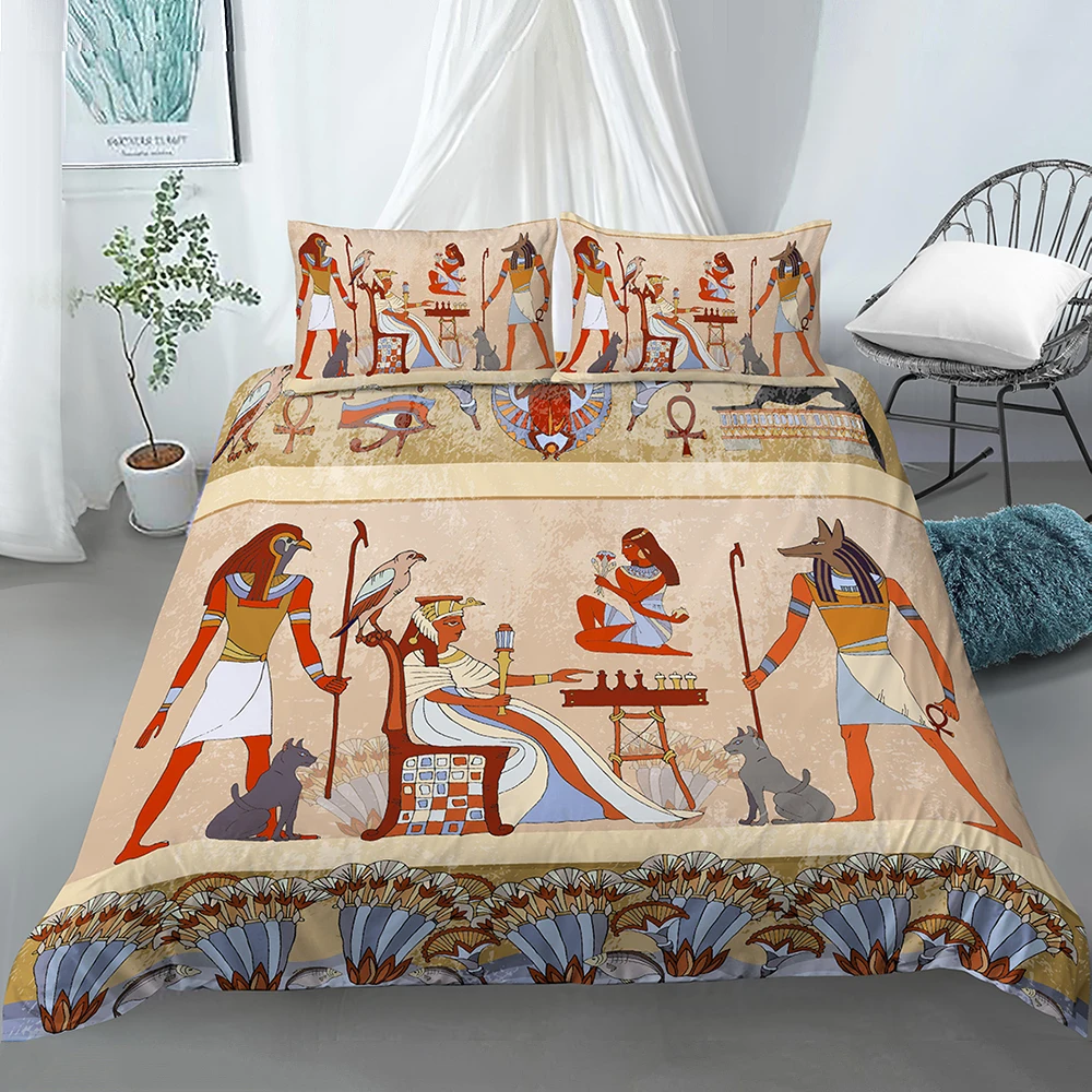 

Egyptian Bedding Set Ancient Egypt Civilization Characters Duvet Cover with 1/3 Pillowcase Home Textiles Duvet Cover Set