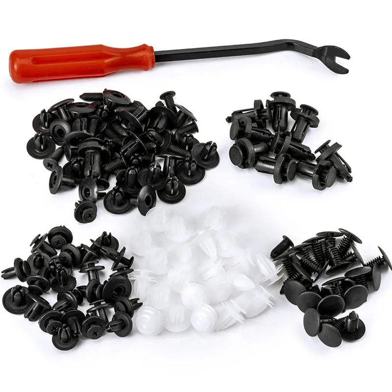 

100PCS Push-Type Clips Rivet Retainer Fender Bumper Fasteners Clips + 6 inch Screwdriver for Honda for Toyota for GM for Ford