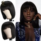 Sedittyhair 100% короткий парик из человеческих волос с челкой, парики из человеческих волос, дешевые бразильские прямые черные парики с бахромой