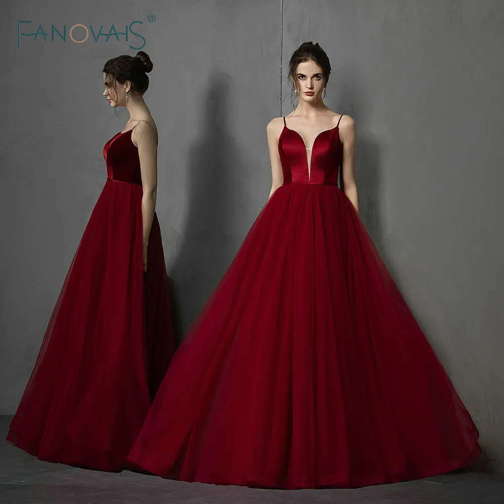 Бургундия "Бордовые вечерние платья бархат Tulle выпускного вечера vestidos de fiesta de noche вечернее платье abiye gece elbisesi " - Цвет: Бургундия