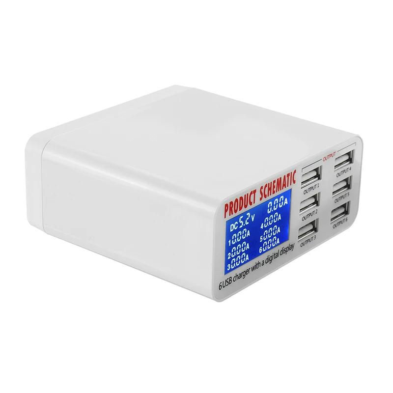 Интеллигентая(ый) 6 USB Порты и разъёмы Зарядное устройство паяльная станция 60W 8A ЖК-дисплей Дисплей быстрой зарядки для мобильного телефона зарядное устройство USB для планшета для iPhone samsung адаптер