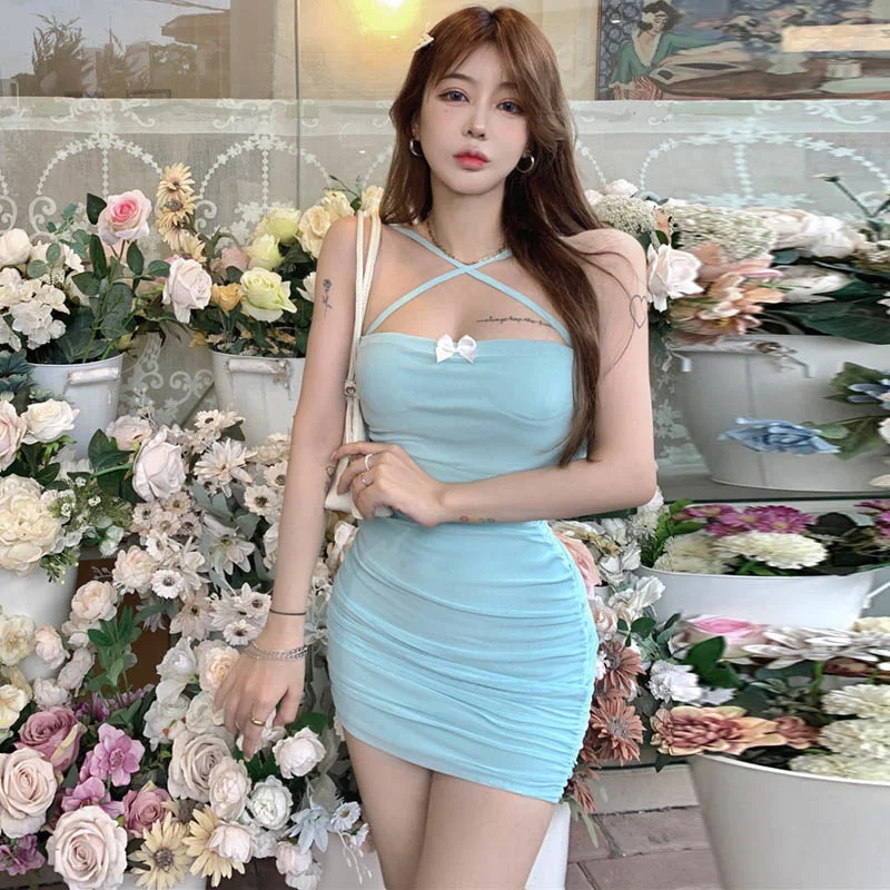 

Женский летний комплект из двух предметов, короткий бандо с бантом и плиссированная юбка в стиле интернет-знаменитостей