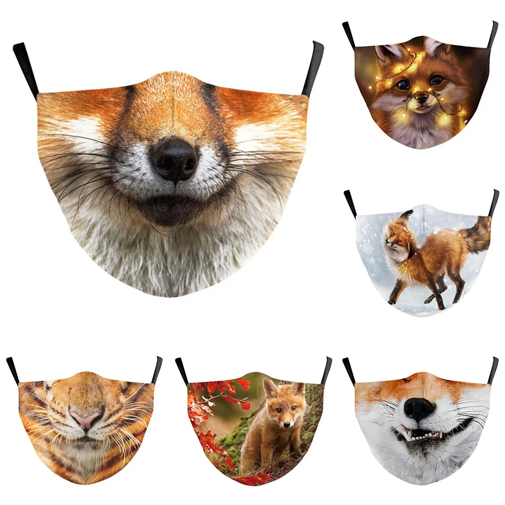 Маска Мужская женская Пылезащитная дышащая с изображением лисы тигра собаки для