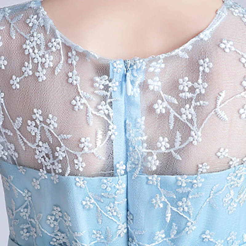 

Flower Girls Dresses Ruched Embroidery Luxury Knee-Length Lace Pink Tulle Ball Gown O-Neck Tiered Kids Party Princess Skirt D283