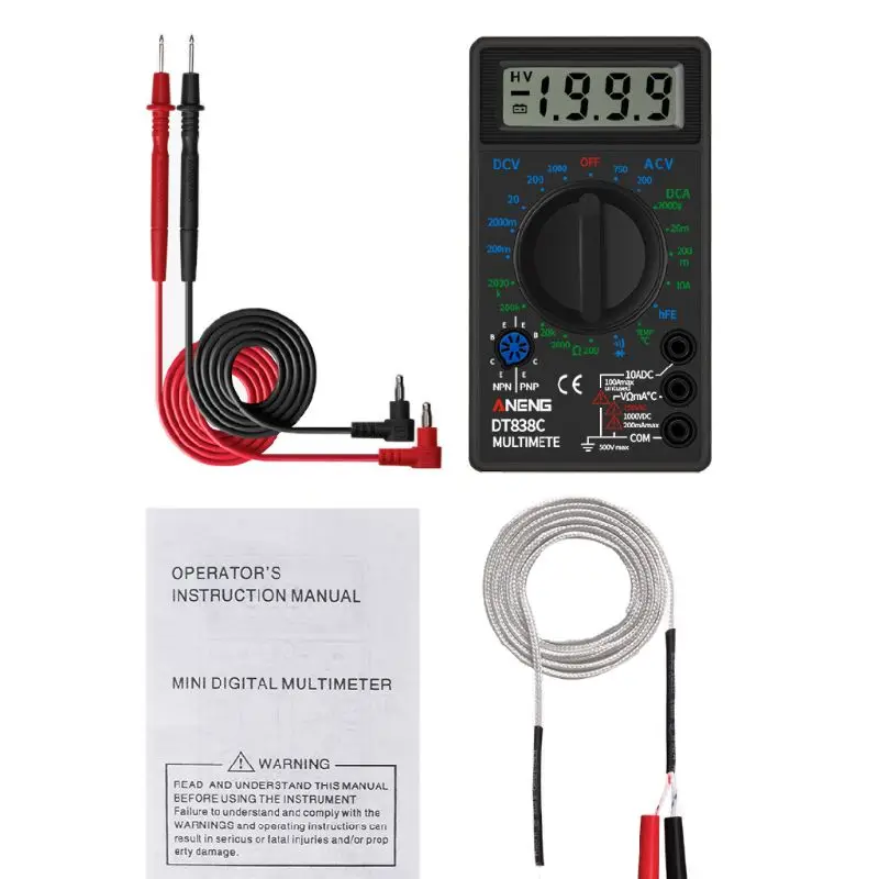 DT838 цифровой мультиметр тест er AC/DC Напряжение Ток Сопротивление Temp Тест метр 37MD |