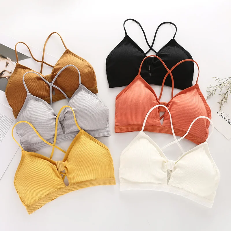

Candy Color Women's Sexy Hollow Push Up Bra With Padding No Rims Gather Seamless Cross Backless Bra Candy Colors For Women