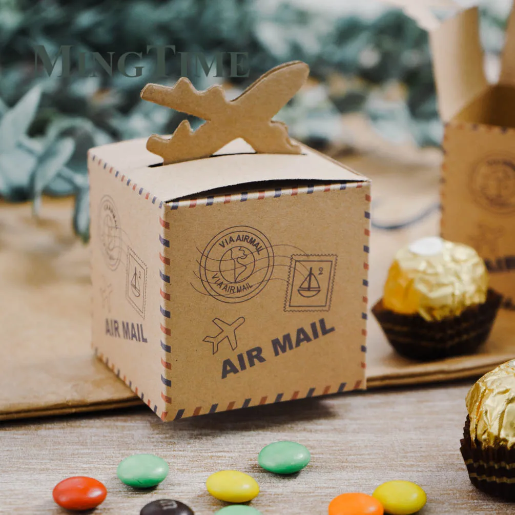 10 шт крафт бумаги самолет конфеты коробка свадебные путешествия тема украшения