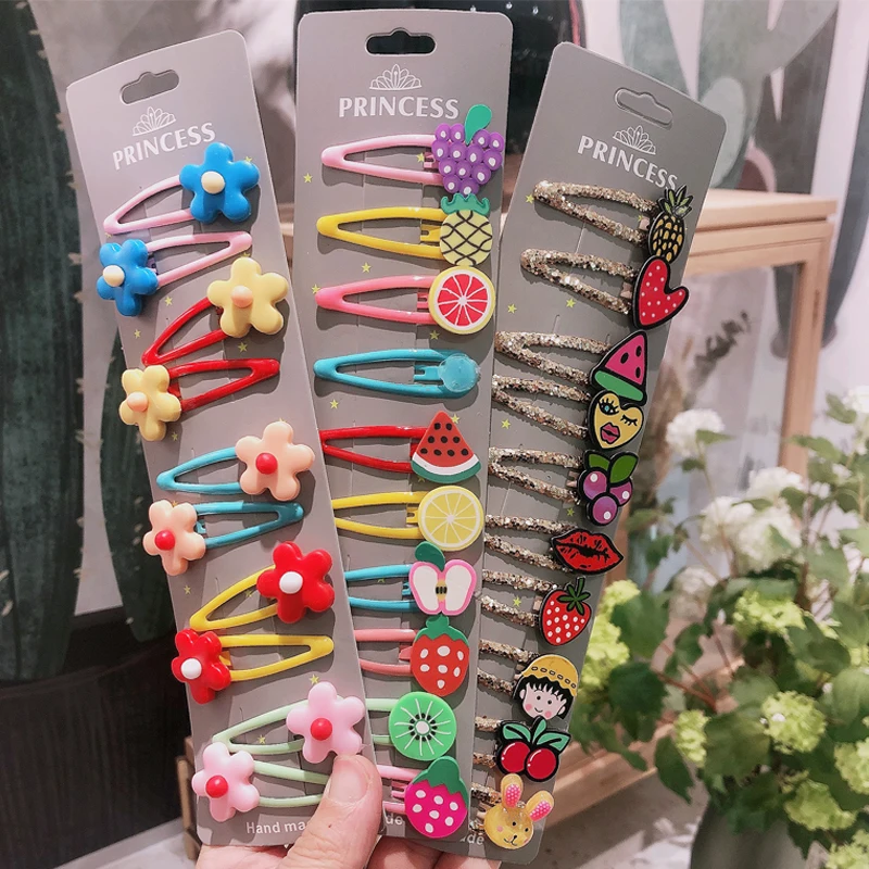 Заколки для волос с мультяшными животными и фруктами 5 см 10/15 шт./комплект |