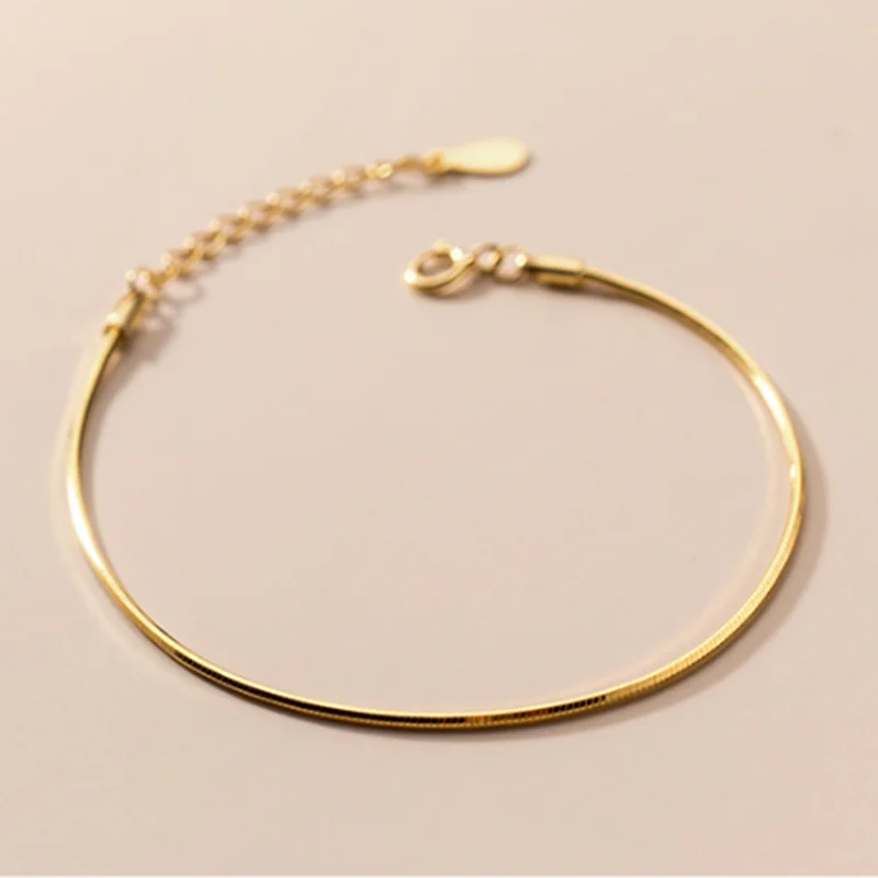 

A00650 Gorgeous 925 Sterling Silver Minimalist Golden Snake Bone Chain Charm Bracelet for Women Chic Party Bohemia Jewelry