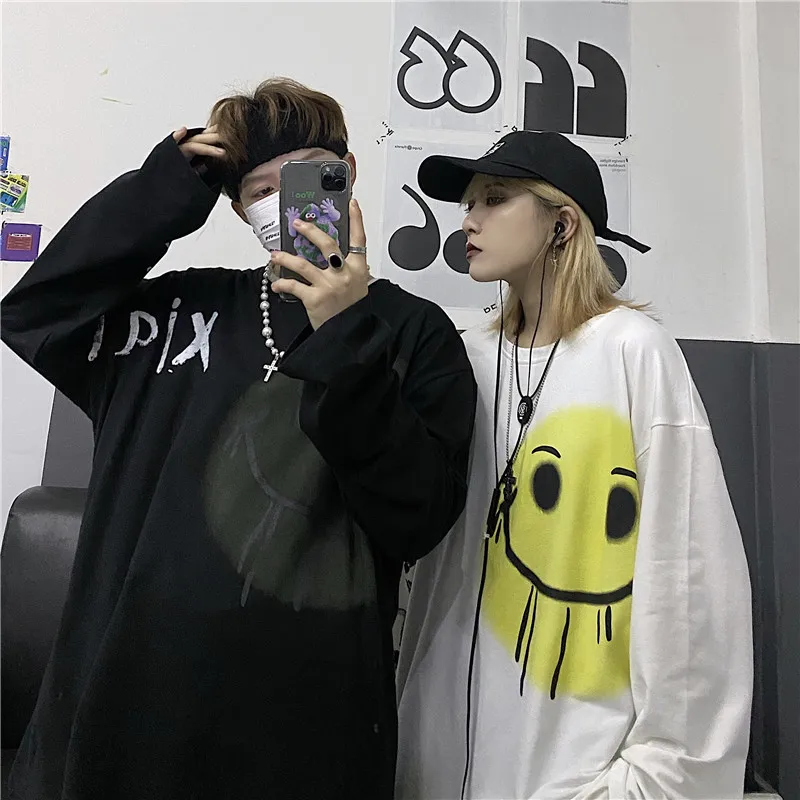 

Neutral Kpop Punk t-Shirt Long Sleeve Streetwear Unisex Grunge Clothes Gothic Vintage Harajuku Top Couple Oversized Clothing2021